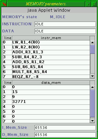 memory parameters display box